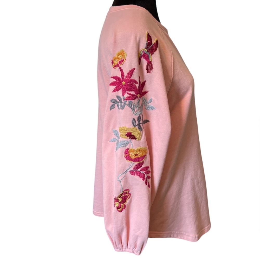 Matilda Jane Blushing Boho Whimsical Embroidered Floral Hummingbird Sweatshirt - Picture 4 of 7